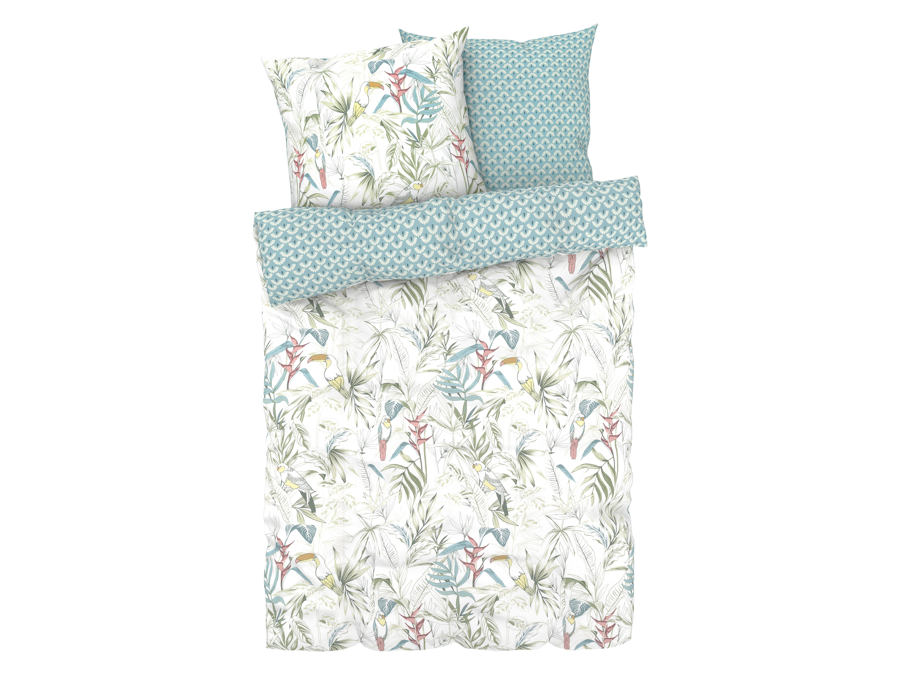 Livarno home Pościel renforcé, 160 x 200 cm Kwiaty tropikalne biały/ niebieski