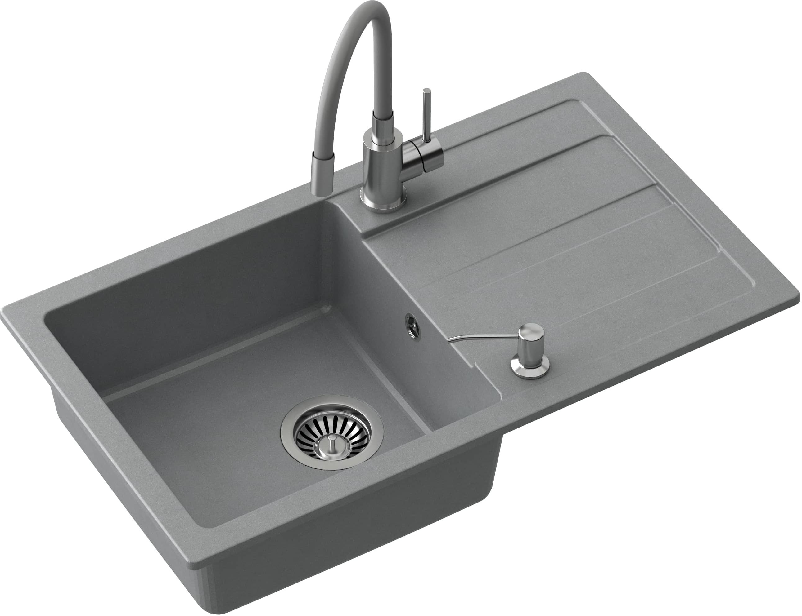 Darmowa Dostawa - Zlewozmywak z baterią i dozownikiem szary / stal Quadron Ready Max TQ7744RMSZ