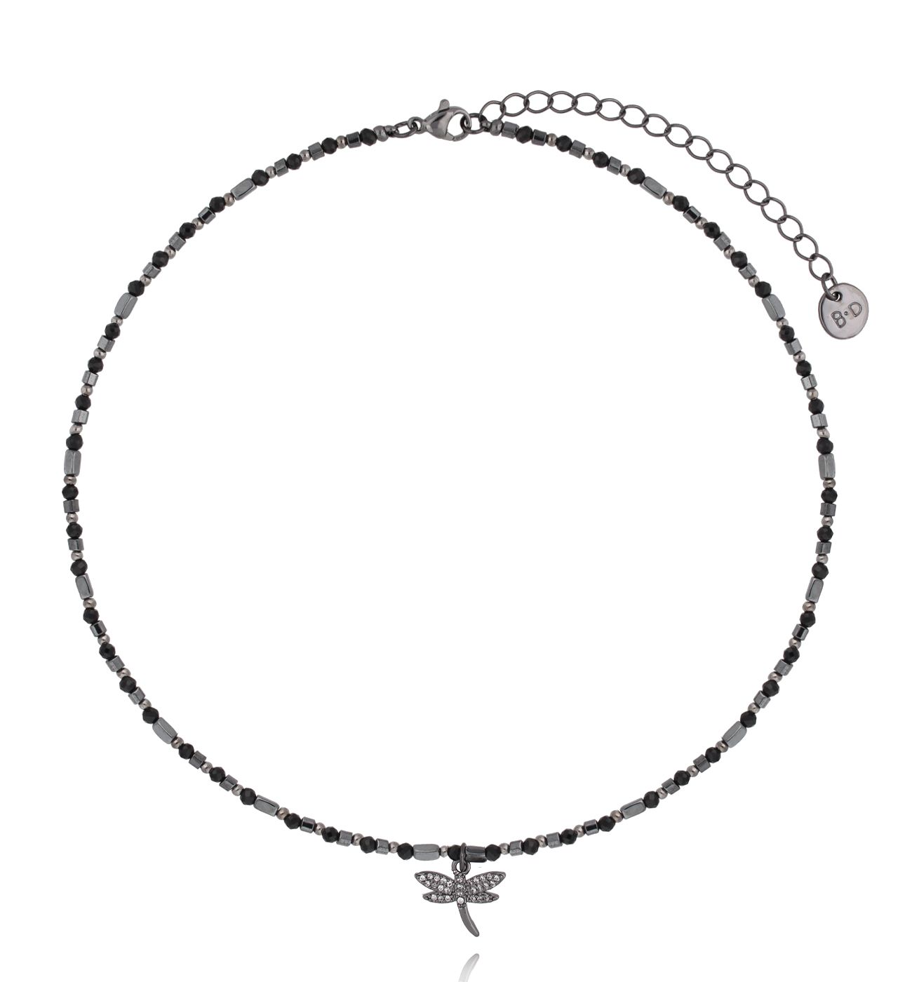 Naszyjnik z turmalinami i hematytami z ważką NTW1386