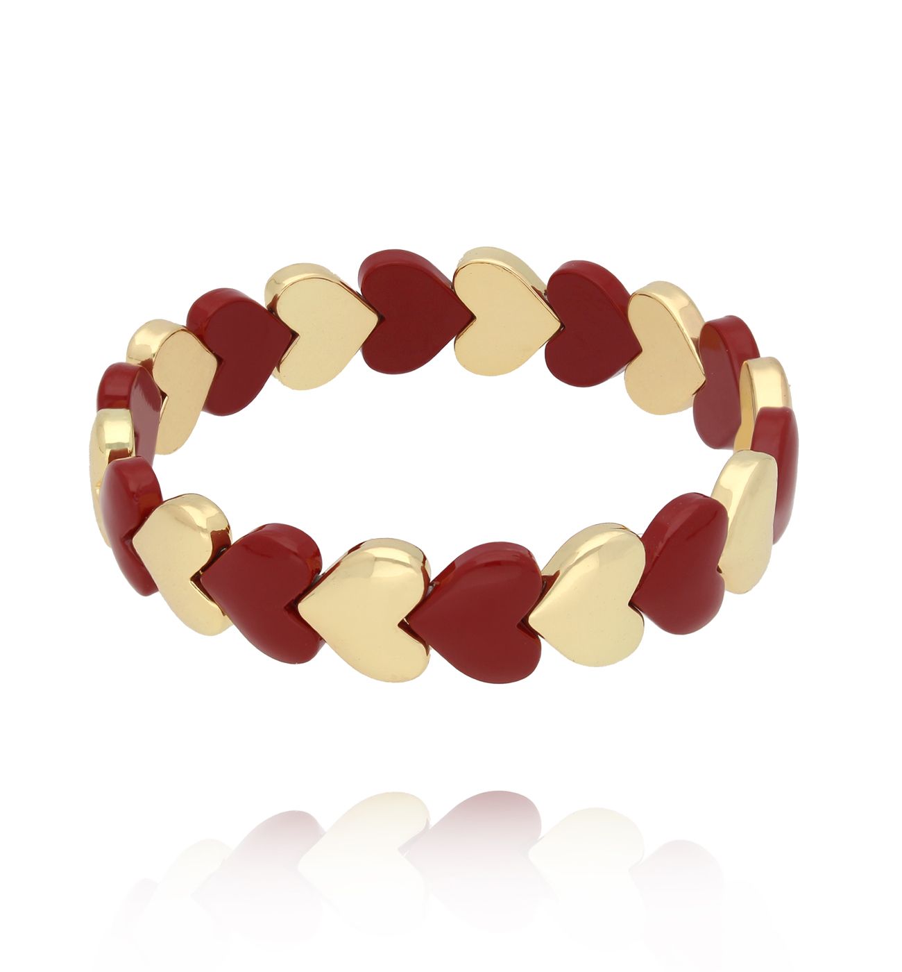 Bransoletka z sercami w bordo i złocie BCR0059