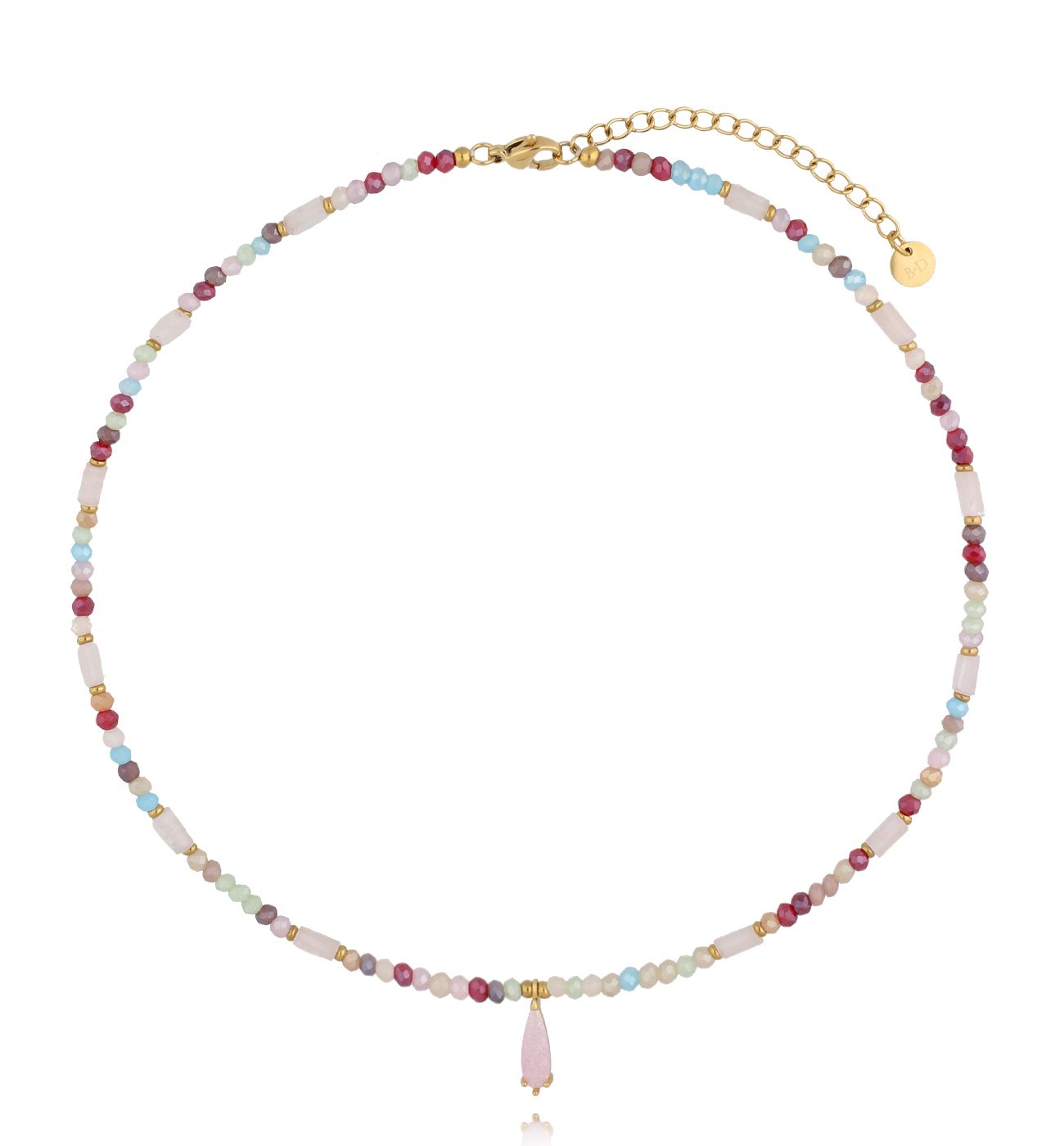 Naszyjnik kolorowy z różową zawieszką NSC0652