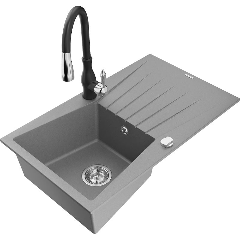 Zlewozmywak granitowy 1-komorowy Mexen Cesar z ociekaczem i baterią kuchenną Telma beżowy - 6514-69-670200-69 1 szt.