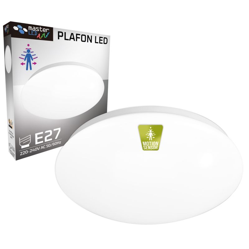 Plafon LED MasterLED LOBO 2xE27 z czujnikiem mikrofalowym Okrągły Biały 1 szt.