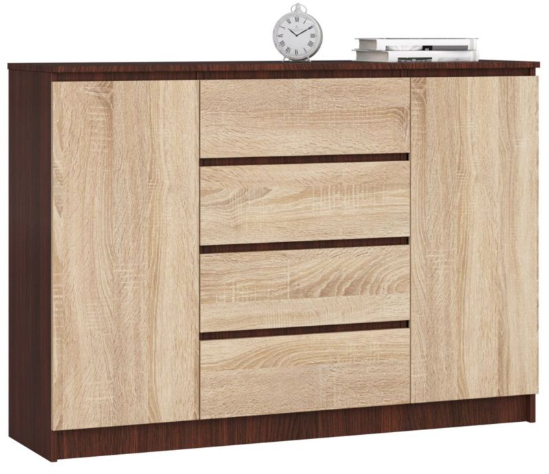 Komoda Akord K140 Wenge 138 cm 2 drzwi 4 szuflady kolor Dąb Sonoma mat 4 półki 138x40x99 cm 1 szt.