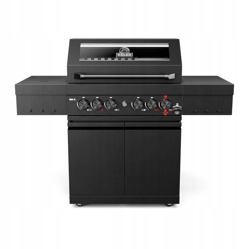 Grill Gazowy Koler Krone S3 Onyx Black 21,6kW Stal Nierdzewna 304 Ruszty Żeliwne 5+1 Szyba 1szt.
