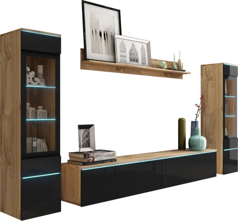 Meblościanka MINIO go for it VEVE 2 dąb wotan/czarny połysk , 1 szt.