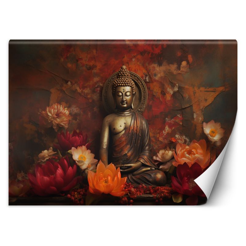Fototapeta Feeby Medytujący Budda i kolorowe kwiaty 400x280 1 szt