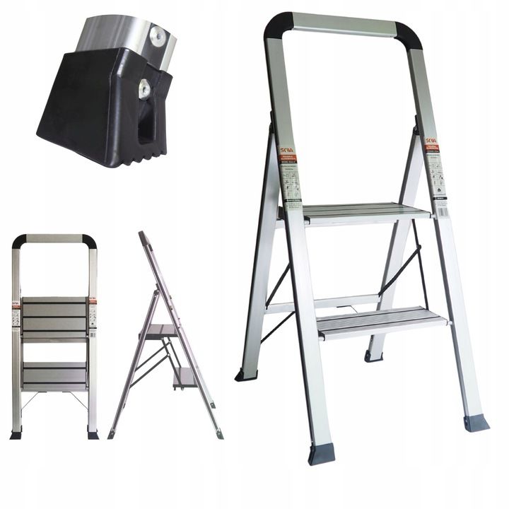 Drabina aluminiowa slim 2 stopnie z półką SKIVA 1 szt