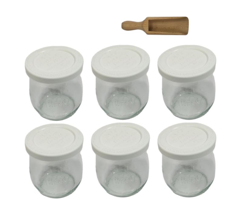 Słoiki MODO24 Weck 220 ml fi 60 tulip plastikowe wieka miarka 6 kpl.