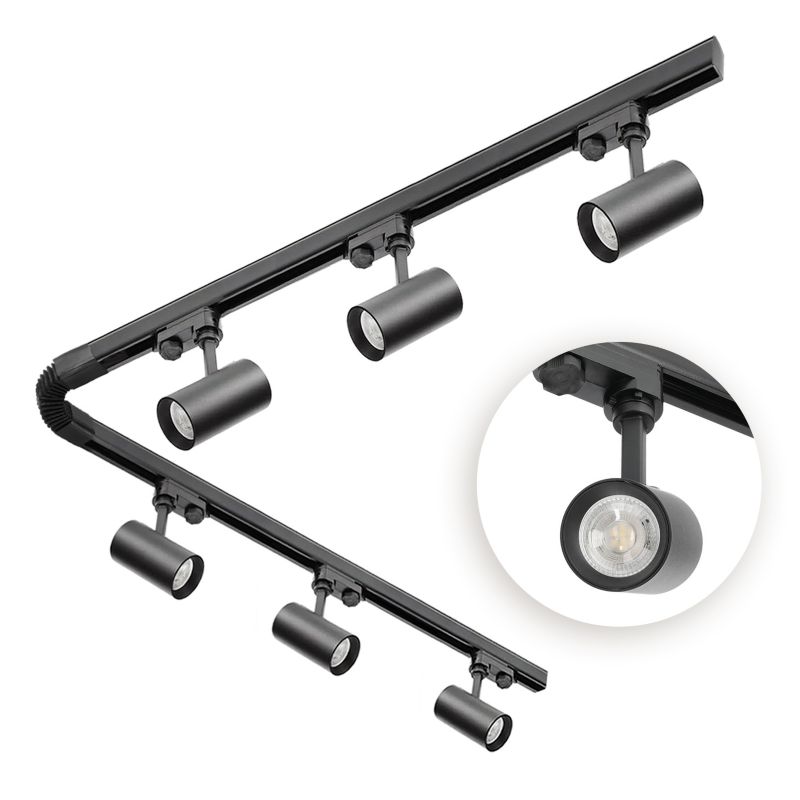 Zestaw szynowy 3-fazowy Kobi 2x szyna 2m, 6x Reflektor GU10, Łącznik F 1kpl.