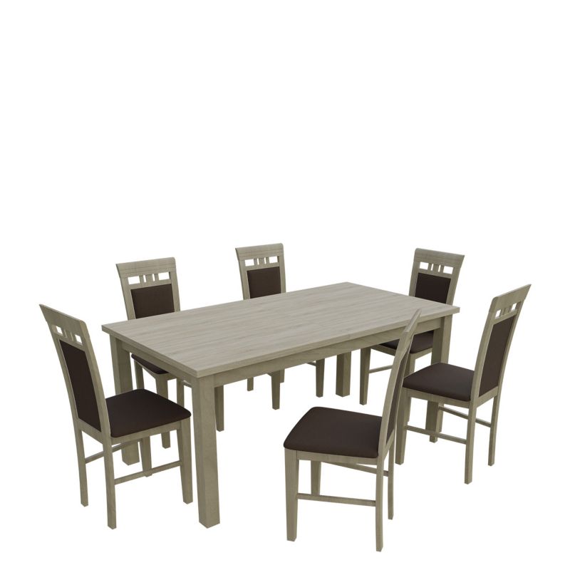 Zestaw RO16 MIRJAN 24 Stół rozkładany S18-L 80x160/200 + 6 krzeseł K31 dąb sonoma + gorzka czekolada 1 kpl.