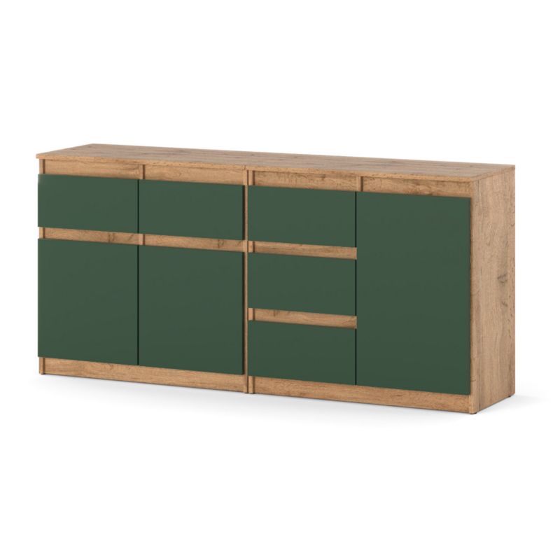 Komoda Hurtownia-Mebli Szuflady 5 Agnolia Mini 160cm Dąb Wotan Butelkowa Zieleń 160x35x75 cm 1szt.