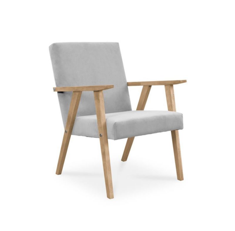 Fotel tapicerowany Bettso Lisek - prl w tkaninie paros na bukowej nodze jasnoszary 1szt.