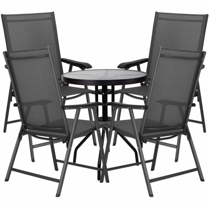 Zestaw mebli ogrodowych Springos stół ze szkłem hartowanym, 4 krzesła komplet na taras szaro-czarny 1 kpl.