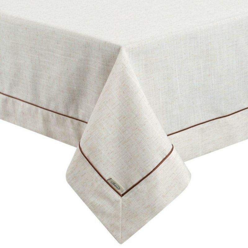 Obrus NATU 9 Eurofirany 140 x 220 cm naturalny z dodatkiem lnu z ozdobną lista i wypustką 1 szt.