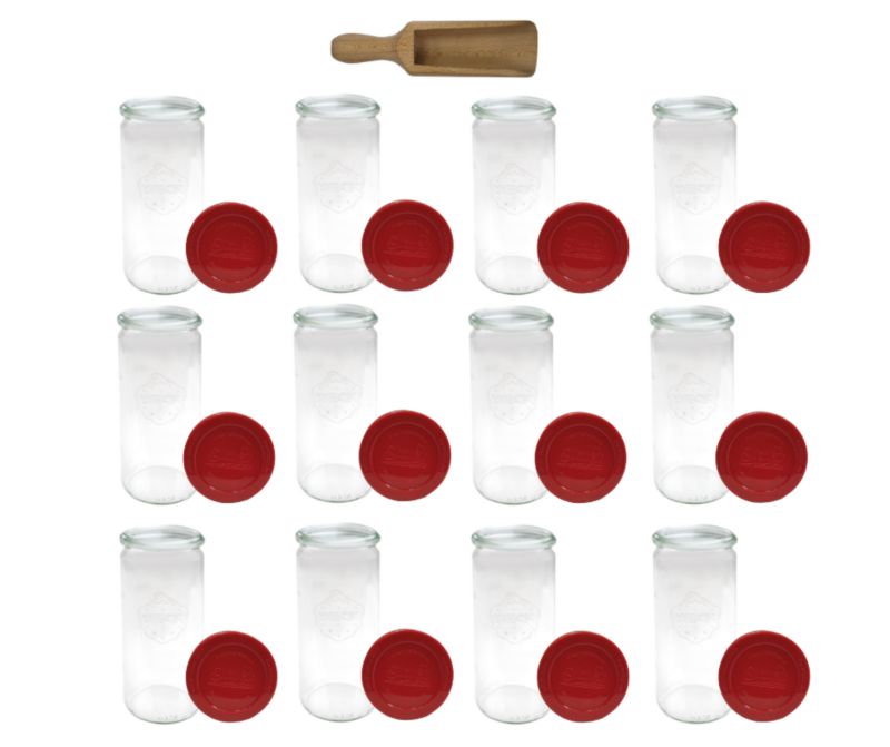 Słoiki MODO24 Weck 1040 ml fi 80 cylinder silikonowe wieka miarka 12 kpl.
