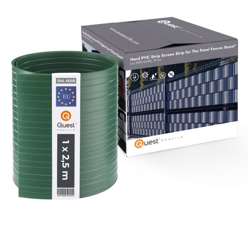 Taśma ogrodzeniowa PCV 19cm, listwa do ogrodzeń panelowych premium, 900 g/m2, RAL6005, zielony, 2.52m