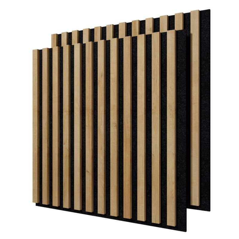 Lamele ścienne na czarnym filcu Stegu Linea Acoustic Proline, dąb naturalny 60,5X60,5 panele akustyczne zestaw 2 szt.