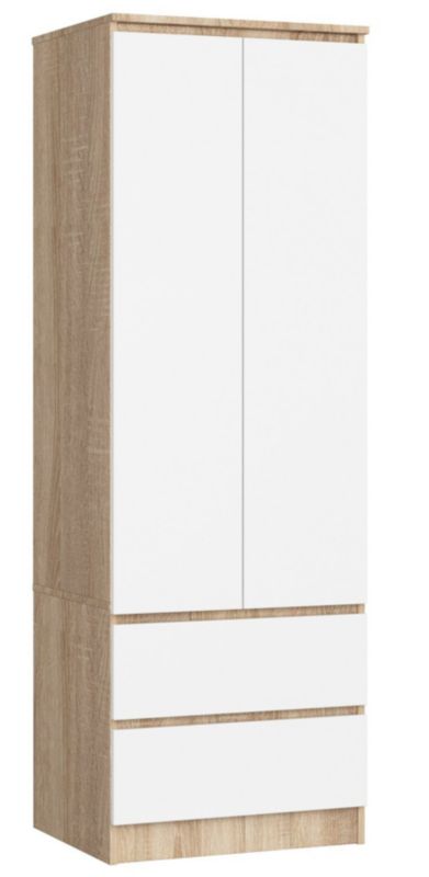 Szafa Akord S60 Dąb Sonoma 60 cm 2 drzwi 2 szuflady kolor Biały mat 1 półka 60x51x180 cm 1 szt.