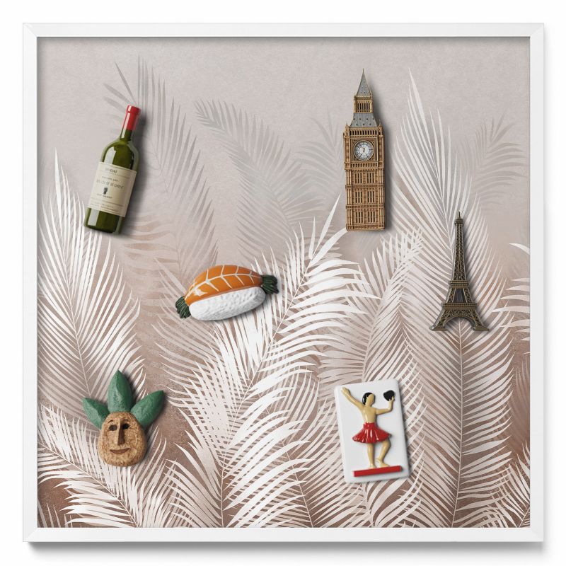 Tablica magnetyczna Tulup 50x50 cm Naturalne boho liście w białej ramie 1 szt.