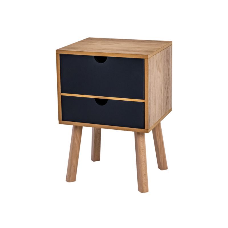 Stolik Nocny z Dwiema Szufladami POSNORD, Szafka Nocna z MDF i Drewna Bukowego Laminowany Korpus, 34,5x30x55,5 cm 1szt.