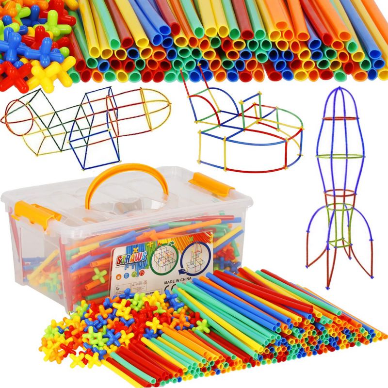 Klocki konstrukcyjne słomki 800 el. zestaw kolorowe rurki patyczki 1 szt.
