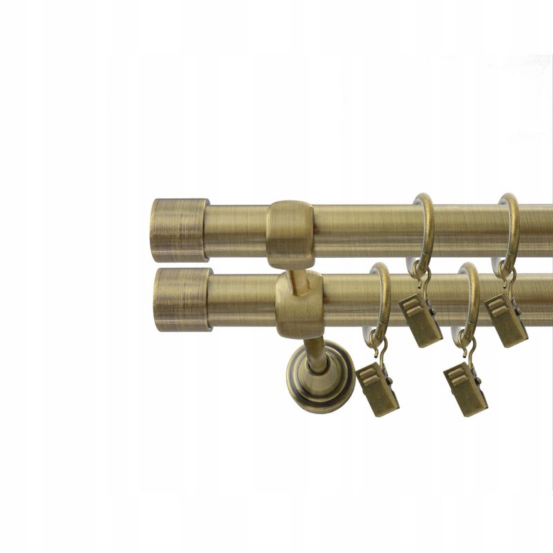 Karnisz podwójny Naokienko metalowy złoto antyczne 150 cm fi 19 zaślepka premium 1 szt.