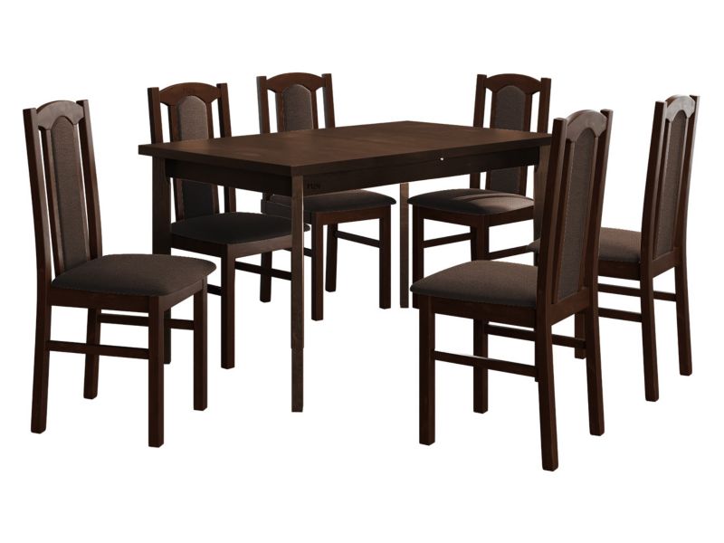 Zestaw DR08 MIRJAN 24 Stół rozkładany Modena I P 80x140/180 + 6 krzeseł Bos 7 orzech + brązowa tapicerka 1 kpl.