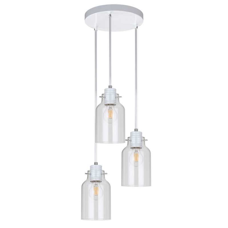 Lampa Wisząca SPOT Light 3xE27 Max.60W Elegancka Biel z Transparentnym Szkłem, Polski Producent, 1 szt.