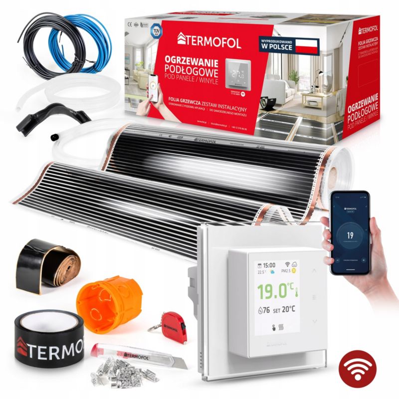 Zestaw folia grzewcza TERMOFOL podczerwien moc 140w 100cm pow. 8m² h7 white + wifi 1kpl