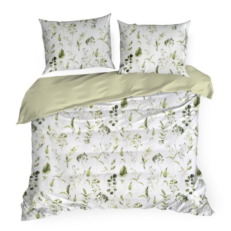 Pościel SPRING/105 Eurofirany 220x200 cm biała bawełniana satyna z motywem roślinnym 1 kpl