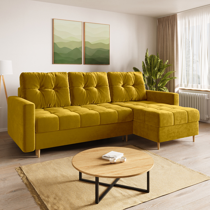 Narożnik musztardowy z funkcją spania LIZBONA