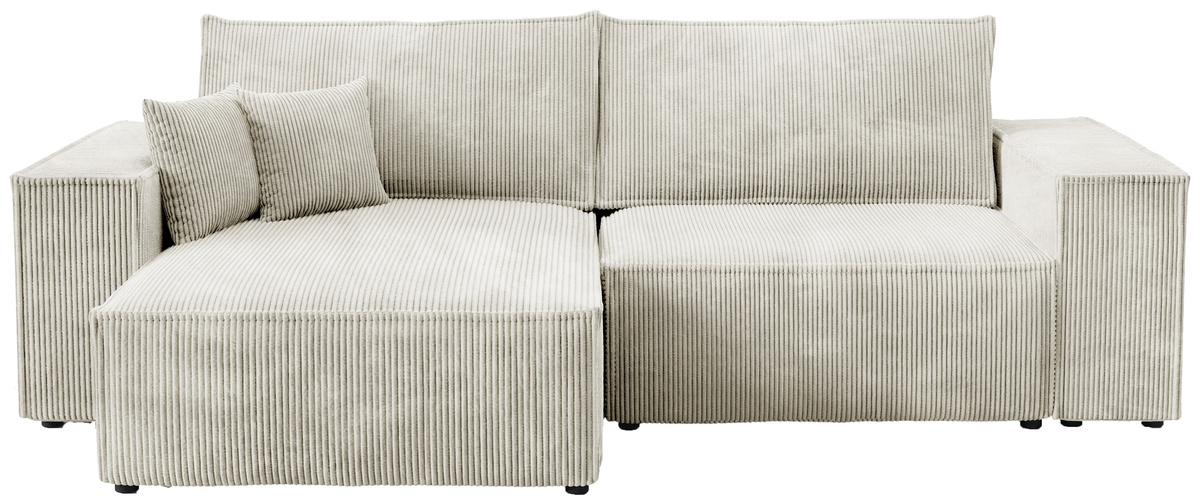 Beżowy sztruksowy narożnik z funkcją spania uniwersalny PEDRO