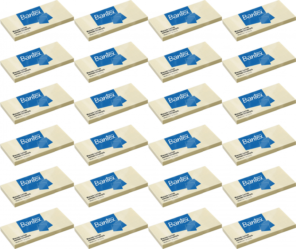 24x Karteczki samoprzylepne Bantex, 50x40mm, 3x100 karteczek, żółty