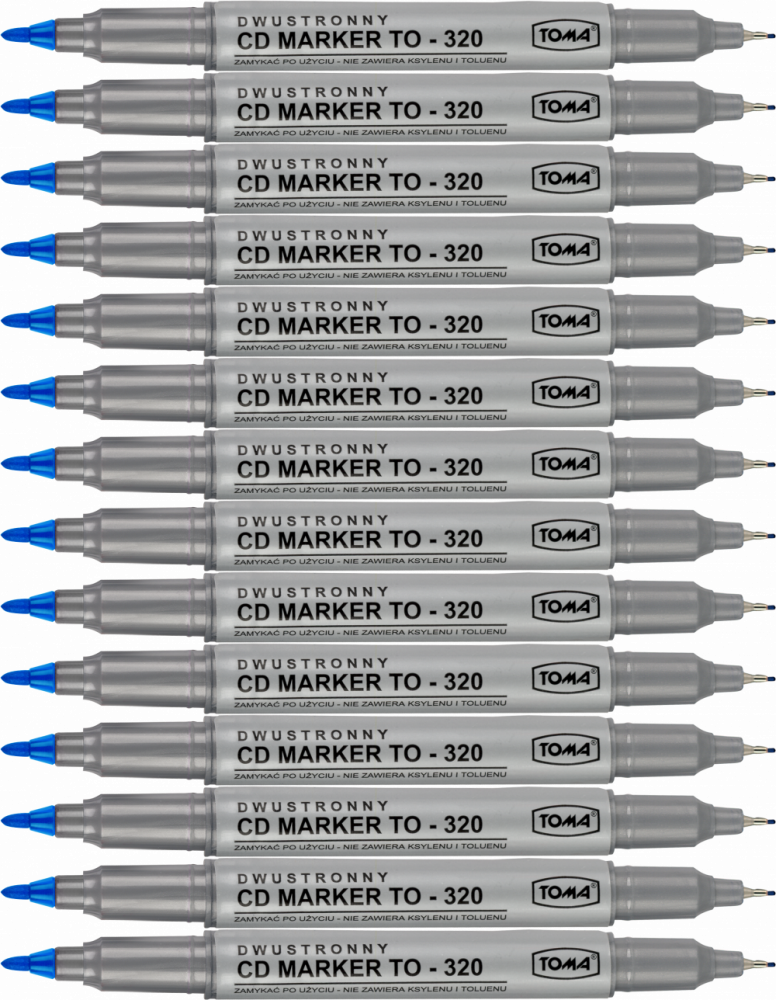 25x Marker dwustronny do płyt CD i DVD Toma TO-320, okrągła, 0.5mm/ 0.8mm, niebieski