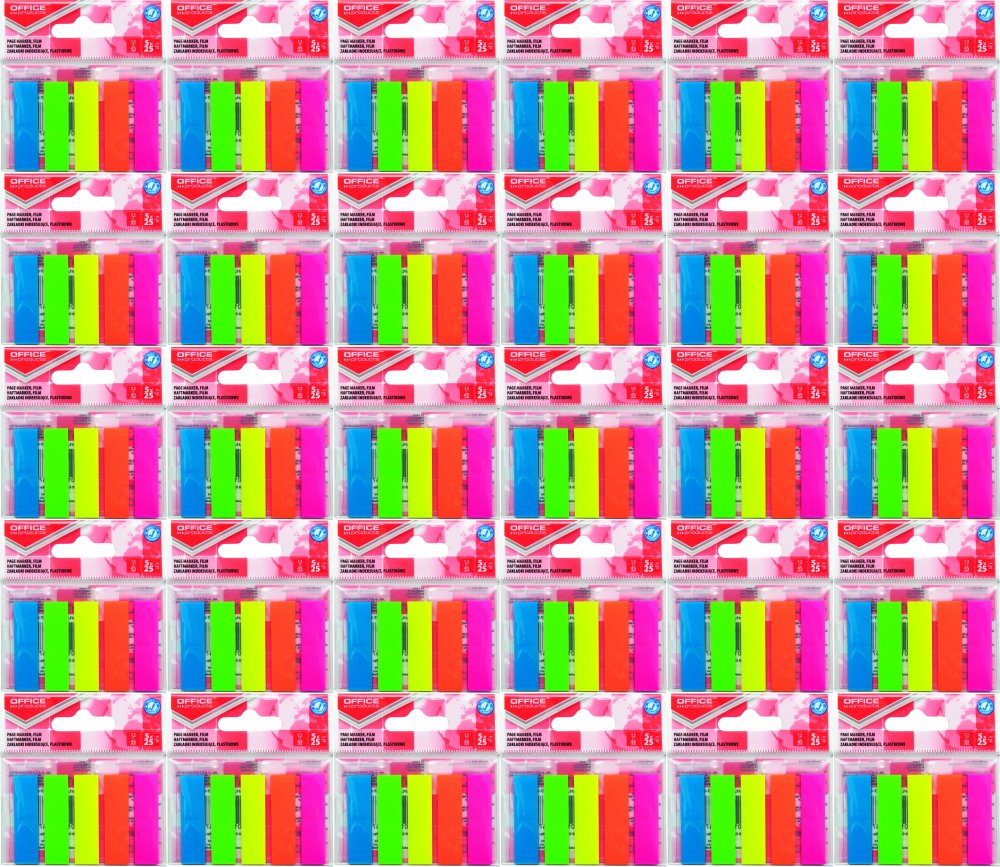 100x Zakładki samoprzylepne Office Products, proste, indeksujące, folia PP, 12x45mm, 5x25 sztuk, mix kolorów