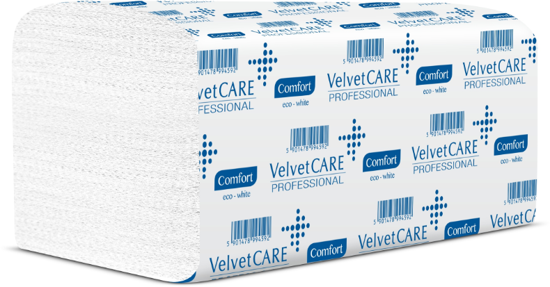 Ręcznik papierowy VelvetCARE Professional, dwuwarstwowy, w składce ZZ, 23x23cm, 150 składek, biały