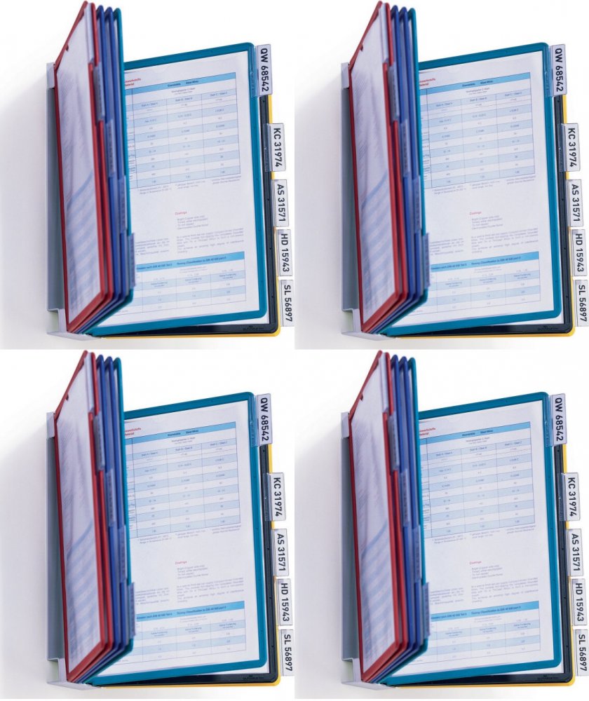 4x System paneli informacyjnych Durable Vario Wall 10, ścienny, A4, 10 paneli, mix kolorów
