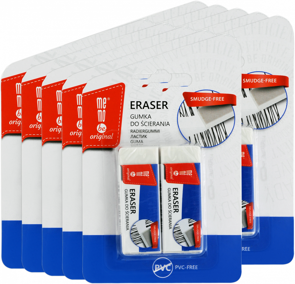 10x Gumka ołówkowa MemoBe biurowa, 58x21x11mm, 2 sztuki, biały