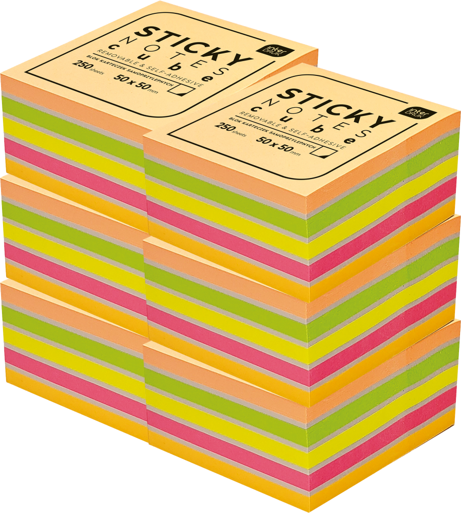 6x Karteczki samoprzylepne Interdruk Academy, 50x50mm, 250 karteczek, mix kolorów neonowych