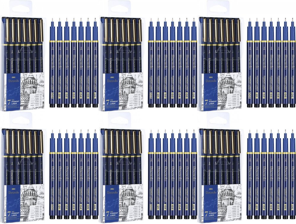 6x Zestaw cienkopisów kreślarkich Deli Finenolo, 7 sztuk, czarny