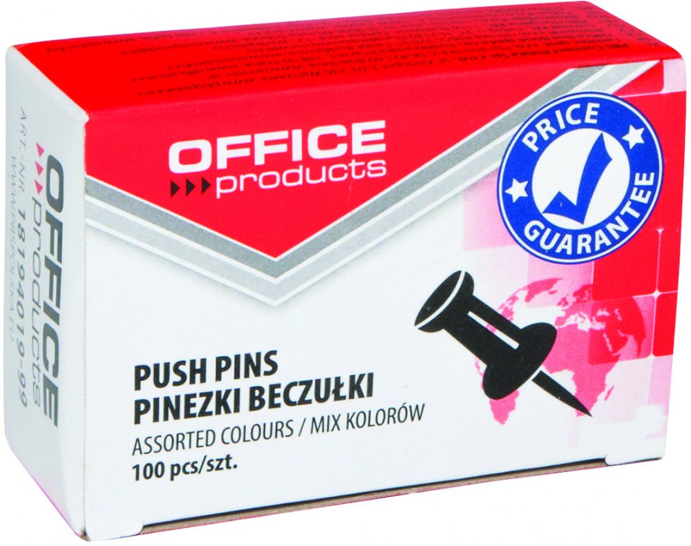 Pinezki beczułki Office Products, 100 sztuk, mix kolorów