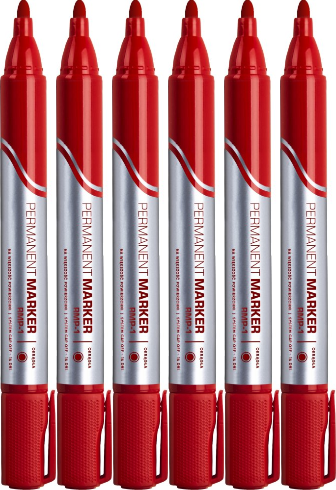 6x Marker permanentny Rystor, RMP-1, okrągła, 4mm, czerwony