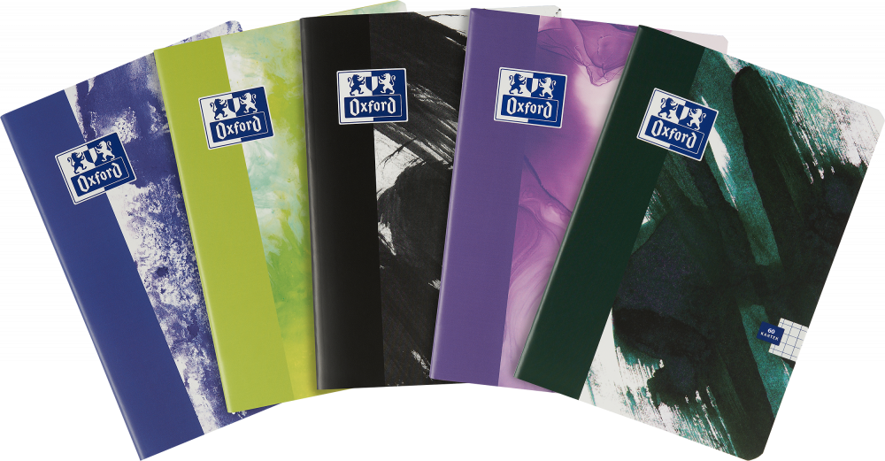 5x Zeszyt w kratkę Oxford Paint, A5, miękka oprawa, 60 kartek, mix kolorów
