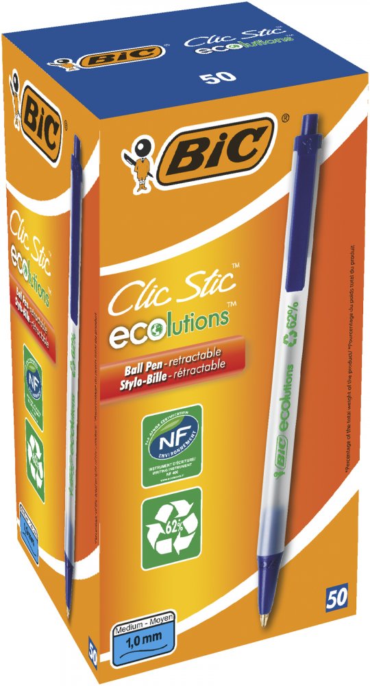 50x Długopis automatyczny Bic Ecolutions Clic Stic, 1mm, niebieski