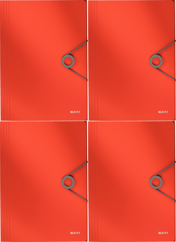 4x Teczka na dokumenty Leitz Solid, z gumką, A4, PP, 15mm, jasnoczerwony