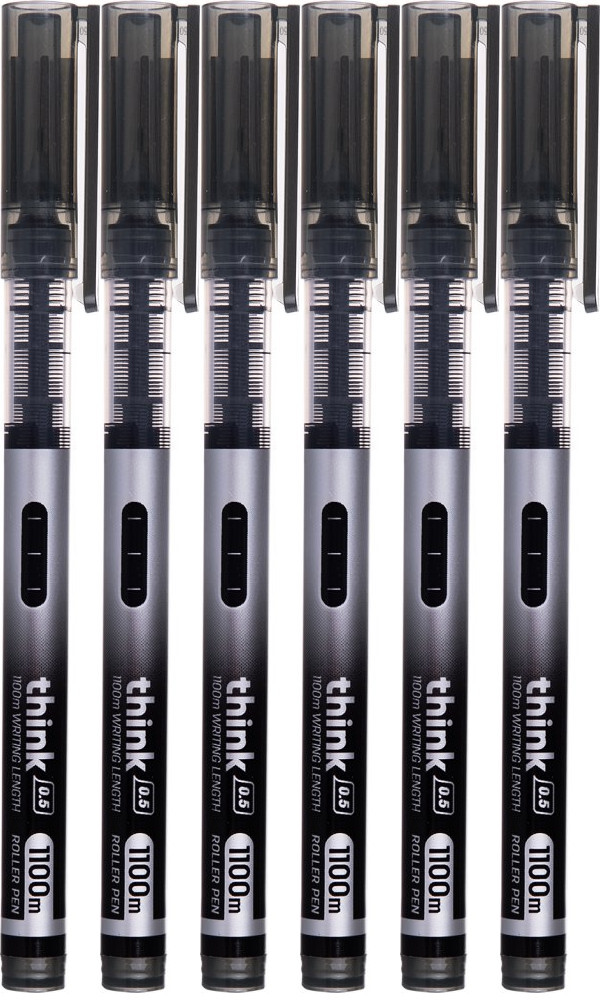 6x Pióro kulkowe Deli Think, 0.5mm, czarny