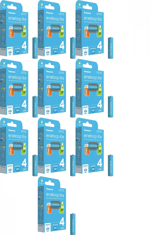 10x Akumulator Panasonic Eneloop Lite, AAA, 550 mAh, 4 sztuki