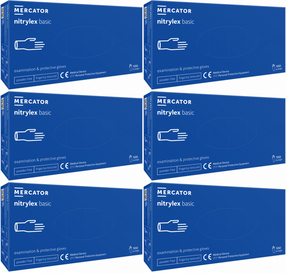 6x Rękawiczki nitrylowe jednorazowe Nitrylex Basic PF, bezpudrowe, rozmiar XL, 100 sztuk, niebieski