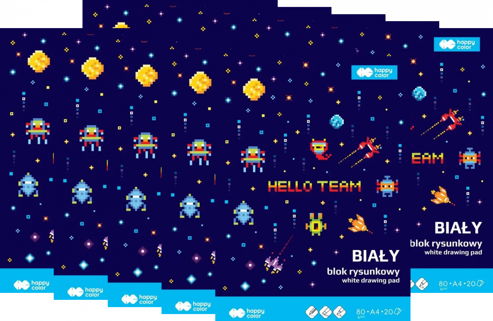 10x Blok rysunkowy Happy Color Pixi Planet, A4, 80 g/m2, 20 kartek, biały